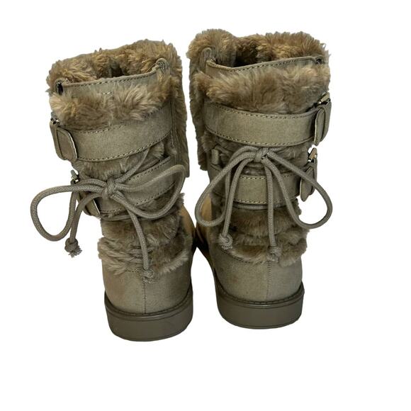 Guess, Tan Suede, Faux Fur Cuff Ankle Boots,6.5m Gold Buckle - Picture 8 of 10